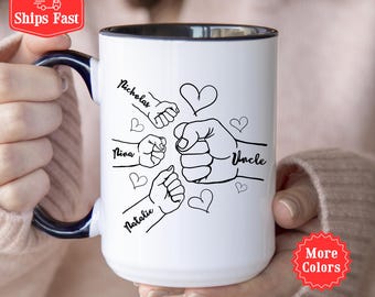Uncle Fist Pump Mug, Custom Uncle Coffee Cup With Kids Names, Uncle Gift From Neice Nephew, Uncle Mug For Fathers Day 001843