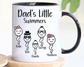 Custom Dad Mug with Kids Names, Funny Dad Little Swimmers Mug, Sperm Mug, Fastest Swimmer Mug, Father's day Gift, Dad Gift From Kids Joke