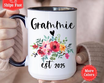 New Grammie Gift Personalized New Grammie Coffee Mug Promoted to Grammie New Grandparents Gift Grandma To Be Floral Baby Announcement 001665