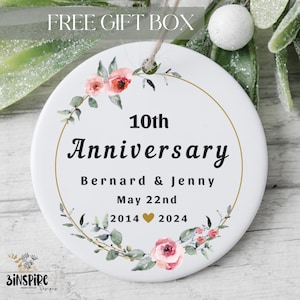 10周年記念オーナメント、パーソナライズされた記念日オーナメント、夫婦の記念日の記念品、カスタムカップル記念日ギフト