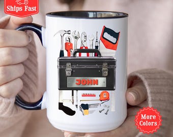 Personalisierte Mechaniker-Werkzeuge-Tasse, benutzerdefinierte Mechaniker-Kaffeetasse, Werkzeugkiste, Werkzeuge, Tasse, Vatertagsgeschenk für Papa, Opa, Ehemann, Handyman 001105