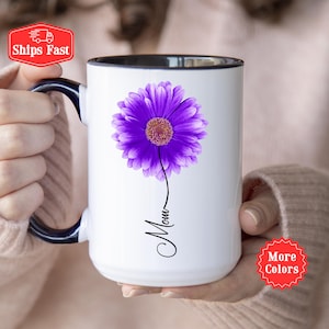 Gerbera Coffee Mug, Personalized Gerbera Daisy Gift For Her, Purple Gerbera Mug, Flower Lover, Flower Gift For Women and Girls, Gerbera Gift