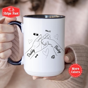 Personalized Dog Dad Mug With Name, Custom Hand Holding Dog&#39;s Paw Mug, Dog Dad Mug for Fathers Day Gift, Dog Owner Gift, Gift for Dog Lover