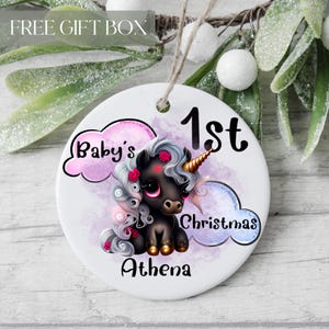 Adorno navideño para bebé, adorno de unicornio personalizado, recuerdo navideño de unicornio para niña, decoración para niña, regalo de unicornio