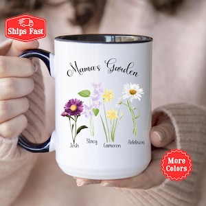 Custom Mama&#39;s Garden Coffee Mug, Birthflower Mug, Mama&#39;s Garden With kids Names, Mama&#39;s Garden Cup, Mother&#39;s Day Gifts, Christmas Gifts