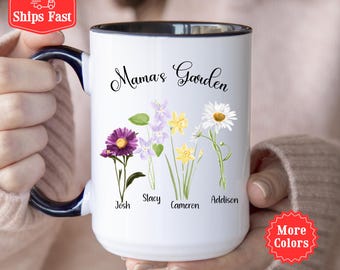 Birth Flower Mama Garden Mug, Custom Mama Mug With Kids Names, Personalized Birthflower Coffee Cup Mom's Garden Mug Gift For Mom 001751