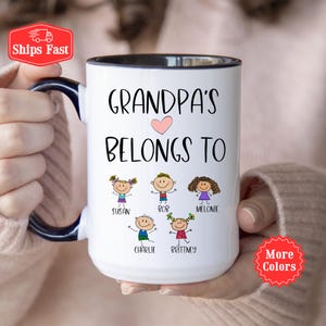 Grandpa Gift, Grandpa's Heart Belongs To,  Stick Figure Family Mug, Grandchildren Mug Personalized, Gift For Grandpa, Fathers Day Xmas Gifts