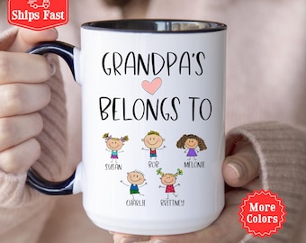 Grandpa Gift, Grandpa's Heart Belongs To,  Stick Figure Family Mug, Grandchildren Mug Personalized, Gift For Grandpa, Fathers Day Xmas Gifts