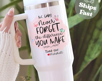Personalized Teacher Tumbler 40oz, Never Forget The Difference You Make Tumbler with Handle Teacher Appreciation Tumbler, Teacher Thank You