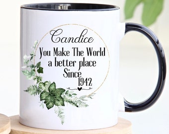 80th Birthday Gift, Personalized 80th Birthday Mug, Gift For 80 Year old Women, Born in 1942, Making The World A Better Place, Happy 80th