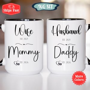 New Parents Gift Mug Set, Custom New Mommy and Daddy Mugs, Wife Husband Est Mug Set, First Time Mom Dad Gift, Expecting Parents Gift Cups