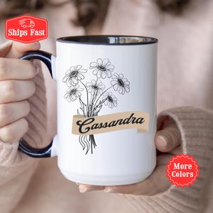 Daisy Name Mug, Personalized Daisy Flower Coffee Cup, Daisies Gift For Friend, Flower Lover, Daisy Flower Cup, Custom Wildflower Gift