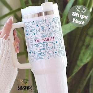 Dental Tumbler 40oz with Name, Custom Dentist Tumbler with Handle, Dental Hygienist Tumbler Dental Assistant Tumbler Dental Appreciation Cup