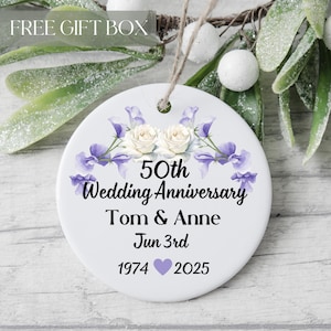50th Wedding Anniversary Gift, Personalized 50th Wedding Anniversary Parents, Golden Anniversary, Ornament Floral Married 50 Years Wife Gift