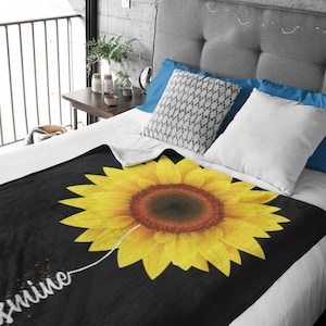 Gepersonaliseerde zonnebloem gezellige pluche fleecedeken met naam, aangepaste zonnebloemdeken, bloemenliefhebber, zonnebloemdeken, bloemencadeau