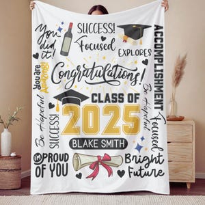 Personalized Graduation Blanket, Custom Graduation Gift Class Of 2025, Graduate With Name,  HIgh School College Senior Graduation Gift