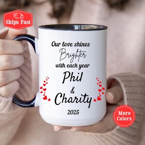 Mok jubileum paar, gepersonaliseerd cadeau met naam, speciaal cadeau voor man of vrouw, aangepast cadeau voor hem of haar, lief jubileumcadeau