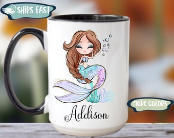 Mermaid Mug, Mermaid Coffee Cup, Personalized Mermaid Gift For Girls and Women, Mermaid Tail Mug, Mermaid Birthday, Sea Creatures, Oceanic