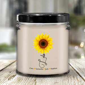 Sunflower Candle, Personalized Lola Gift From Grandkids, Sunflower Decor, Sunflower Decorations, Grandparents and Grandchildren Flower