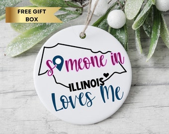 Keramik Ornament, jemand in Illinois liebt mich Ornament Fernbeziehung Geschenk für Freund, Freundin Geschenk, wegziehen, Zustand