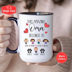 Oma Mug, Personalized Oma Coffee Mug With Kids and Pet Names, Grandparent Cup With Names Of Grandkids, Gift For Oma, Oma Birthday Gifts