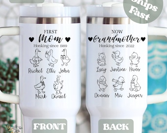 First Mom Then Grandmother Goose Tumbler 40oz, Funny Mom to Grandmother Tumbler with Kids and Grandkids Names, Mothers Day Gift for Grandma
