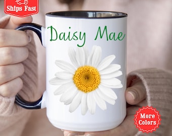 Taza con margaritas y nombre, regalo personalizado con margaritas, taza P.e.o, regalos para amantes de las flores con margaritas, regalos de recuerdo con margaritas personalizadas