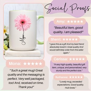 Gerbera-Geschenk, personalisierte Gerbera-Tasse, Gerbera-Geschenke für Sie, Blumenliebhaberin, Gedenkblumengeschenk für Sie, personalisierte Gerbera-Rosa Bild 8