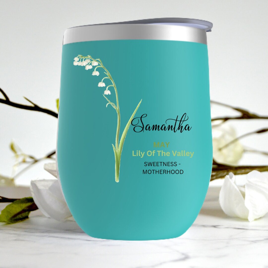 Custom Birth Flower Wine Tumbler With Name Plant Mom Wine Etsy