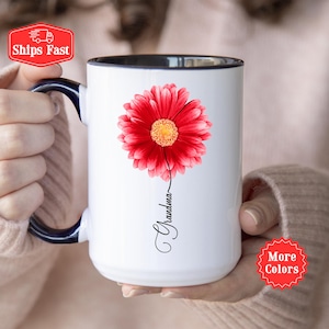 Gerbera Coffee Mug, Personalized Gerbera Daisy Gift For Her, Red Gerbera Mug, Flower Lover, Flower Gift For Women and Girls, Gerbera Gift