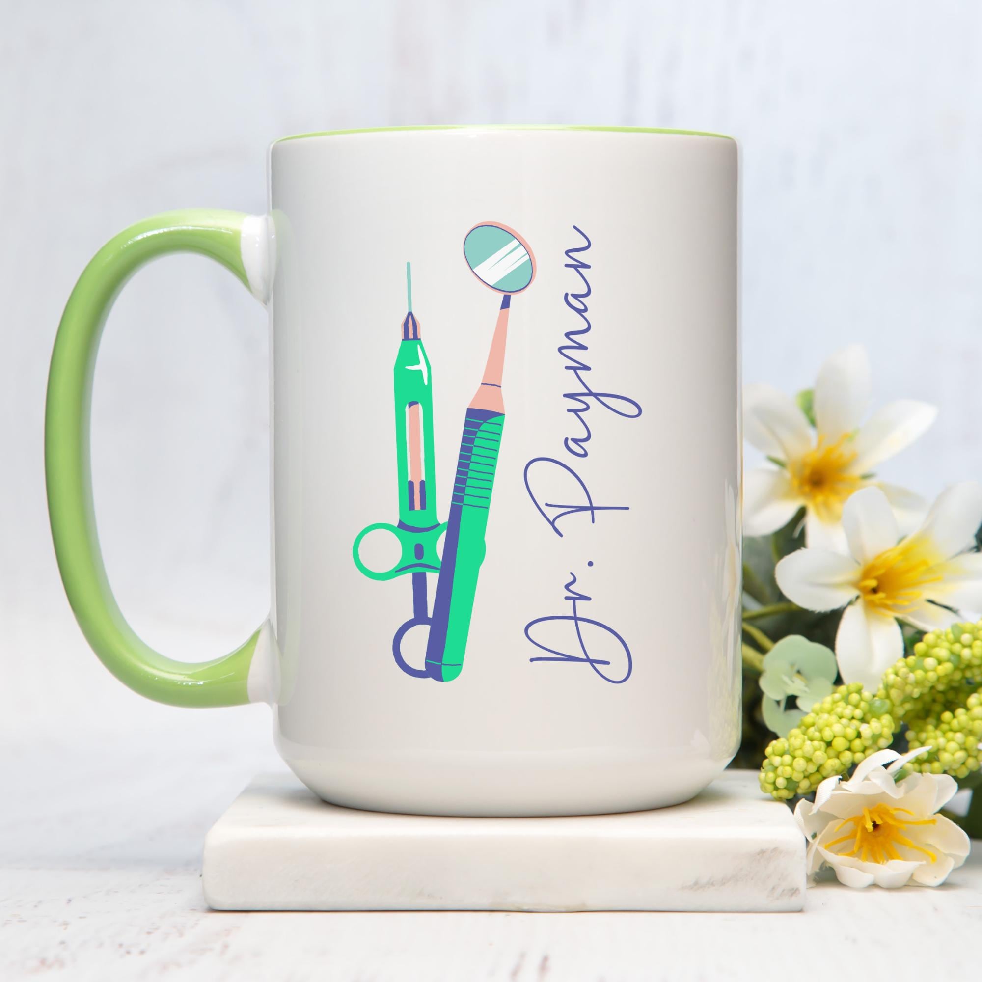 Tazza Personalizzata Per Dentista - Nero Con Manico Bianco - Regalo Su Misura Con Nome E Messaggio - 3