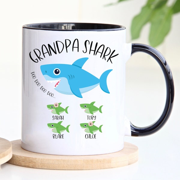 Shark Gift, Shark Coffee Mug With Kids Names, Personalized Shark Mug, Custom Grandpa Mug,  Funny Mug Grandpa, Fathers Day Gift, Sharks