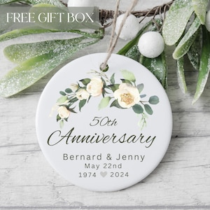 50th Wedding Anniversary Gift, Personalized 50th Wedding Anniversary Parents, Golden Anniversary Floral Ornament, Married 50 Years Wife Gift