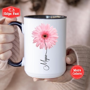 Gerbera-Geschenk, personalisierte Gerbera-Tasse, Gerbera-Geschenke für Sie, Blumenliebhaberin, Gedenkblumengeschenk für Sie, personalisierte Gerbera-Rosa Light Pink