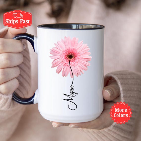 Gerbera Daisy Gift, Personalized Gerbera Mug, Gerbera Gifts For Her, Flower Lover, Memorial Flower Gift For Her, Custom Gerbera Pink