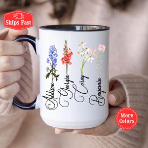 Caneca de café personalizada com flores de aniversário, caneca personalizada com flores do mês de nascimento, jardim da vovó, caneca personalizada com flores para presentear ela, caneca para o dia das mães