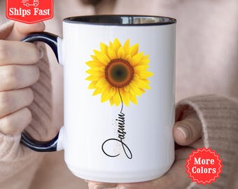 Mok met zonnebloemmotief, gepersonaliseerde koffiebeker met zonnebloemmotief, zonnebloemcadeau, zonnebloemdecoratie, mok voor bloemenliefhebbers, bloemenbeker, bloemencadeau