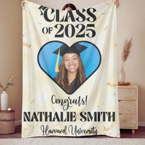 Personalized Graduation Blanket, Custom Graduation Name Blanket with Photo Year, Graduation Gifts For Her Him, Senior Grad Gift, Class 2025