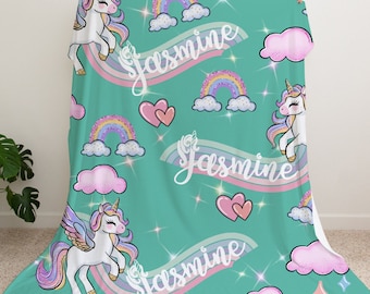 Personalized Unicorn Fleece Blanket For Daughter and Girls With Name, Glitter Unicorn Blanket, Girls Birthday Gift, Granddaughter Gift