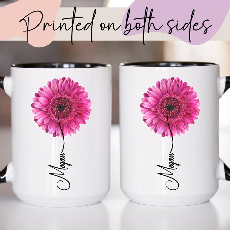 Gerbera-Geschenk, personalisierte Gerbera-Tasse, Gerbera-Geschenke für Sie, Blumenliebhaberin, Gedenkblumengeschenk für Sie, personalisierte Gerbera-Rosa Dark Pink