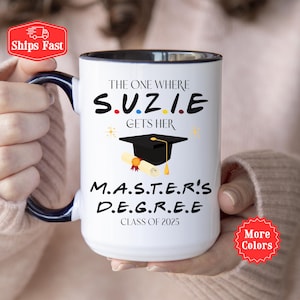 Tasse de remise des diplômes de maîtrise pour elle, personnalisée celle où il obtient son diplôme de maîtrise, tasse nom de nouveau diplômé, remise des diplômes de maîtrise