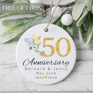 50th Wedding Anniversary Ornament, Personalized 50th Wedding Anniversary Parents, Golden Anniversary Floral Ornament, Married 50 Years