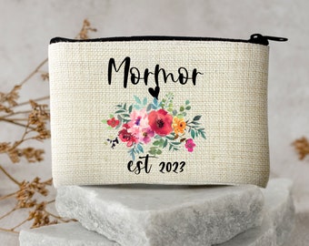 Neue Mormor-Make-up-Tasche, personalisierte New Mormor-Kosmetiktasche, neue Großeltern, Geschlecht offenbaren neues florales Baby-Ankündigungsgeschenk für Oma