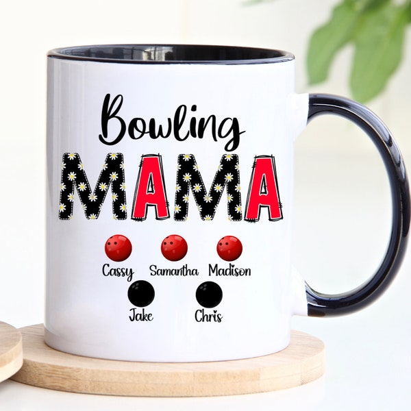 Custom Mama Bowling Mug With Kids Names, Bowler Mama, Bowling Gift For Mom, Personalized Mama Bowling Ball Cup, Custom Bowling Gift For Mum