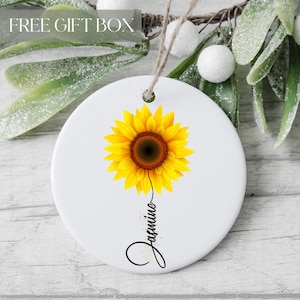 Sunflower Ornament With Name, Sunflower Keepsake, Flower Memorial Ornament,  Floral Ornament For Her, Sunflower Gift For Her, Flwoer Lover