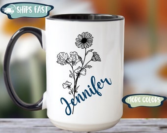 Personalized Birth Flower Mug With Name, Birth Flower Coffee Mug, Mothers Day Gift For Grandma, Bridesmaid Proposal, Bestfriend Birthday