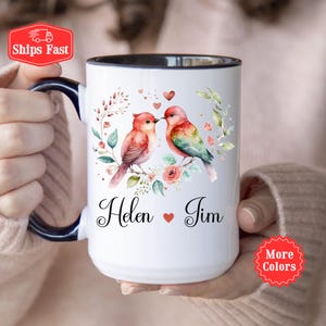 Couples Bird Mug, Personalized Couples Mug With Name, Birds Coffee Cup, Gift For Love Birds, Valentines Day Gift, Colourful Bird Mug