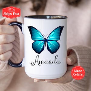 Butterfly Mug Blue, Butterfly Coffee Cup, Butterfly Gifts For Women, Personalized Butterfly Mug With Name, Butterfly Gift, Butterflies Theme