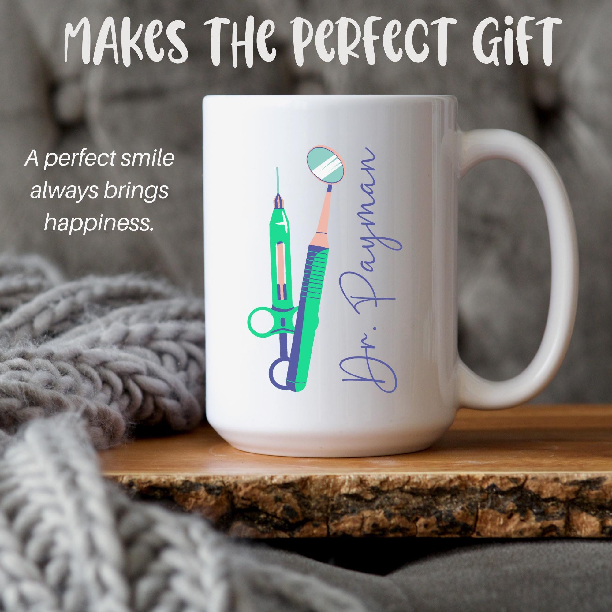 Tazza Personalizzata “Dentista” Con Scritta In Inglese – Ceramica Bianca 325 Ml, Manico Bianco, Regalo Originale Per Dentisti