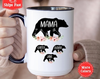 Mama Bear With Cubs Coffee Mug Personalized, Mama Bear Mug, Mama With Kids Names, Mama With Children's Names, Single Mama Mug 001770